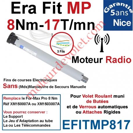 Moteur Nice Radio Era Fit MP 5/17 Av FdC Electro & Fréquence 433,92MHz Rolling Code M 50