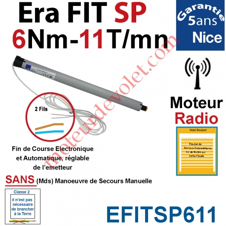 Moteur Nice Radio Era Fit SP 6/11 Av FdC Electro & Fréquence 433,92MHz Rolling Code S 35
