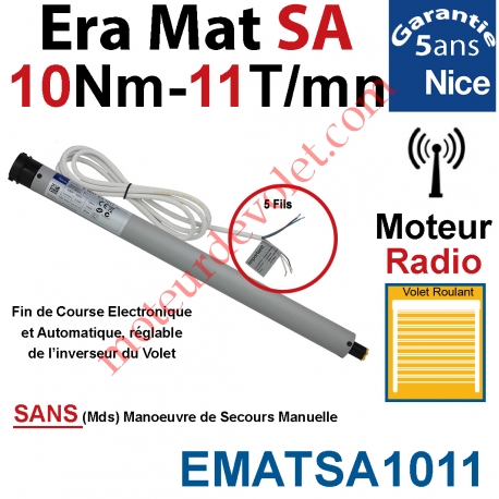 Moteur Nice Radio Era Mat SA 10/11 Av FdC Electro & Fréquence 433,92MHz Rolling Code Série S (Small ø35mm)