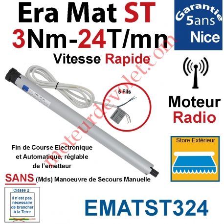 Moteur Nice Radio Era Mat ST 3/24 Av FdC Electro & Fréquence 433,92MHz Rolling Code Série S (Small ø35mm)
