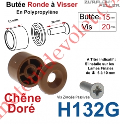 Butée Ronde Coloris Chêne Doré à Visser sur Lame Finale Longueur 15 mm Avec Rondelle et Vis Zinguée Lg 20mm