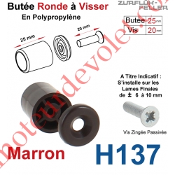 Butée Ronde Coloris Marron à Visser sur Lame Finale Longueur 25 mm Avec Rondelle et Vis Zinguée Lg 20mm