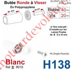 Butée Ronde Coloris Blanc à Visser sur Lame Finale Longueur 40 mm Avec Rondelle et Vis Zinguée Lg 20mm