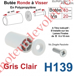 Butée Ronde Coloris Gris Clair à Visser sur Lame Finale Longueur 40 mm Avec Rondelle et Vis Zinguée Lg 20mm