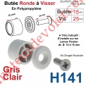 Butée Ronde Coloris Gris Clair à Visser sur Lame Finale Longueur 15 mm Avec Rondelle et Vis Zinguée Lg 25mm