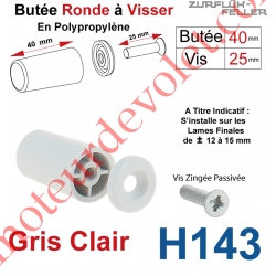 Butée Ronde Coloris Gris Clair à Visser sur Lame Finale Longueur 40 mm Avec Rondelle et Vis Zinguée Lg 25mm
