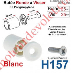 Butée Ronde Coloris Blanc à Visser sur Lame Finale Longueur 25 mm Avec Rondelle et Vis Zinguée Lg 25mm