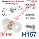 Butée Ronde Coloris Blanc à Visser sur Lame Finale Longueur 25 mm Avec Rondelle et Vis Zinguée Lg 25mm