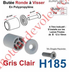 Butée Ronde Coloris Gris Clair à Visser sur Lame Finale Longueur 25 mm Avec Rondelle et Vis Zinguée Lg 25mm