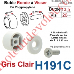 Butée Ronde Coloris Gris Clair à Visser sur Lame Finale Longueur 13,5 mm Avec Rondelle et Vis Zinguée Lg 20mm