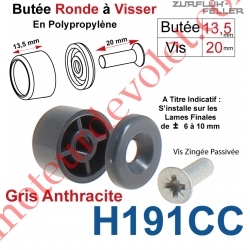 Butée Ronde Coloris Gris Anthracite à Visser sur Lame Finale Longueur 13,5 mm Avec Rondelle et Vis Zinguée Lg 20mm
