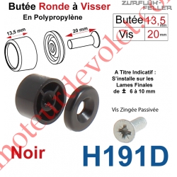 Butée Ronde Coloris Noir à Visser sur Lame Finale Longueur 13,5 mm Avec Rondelle et Vis Zinguée Lg 20mm