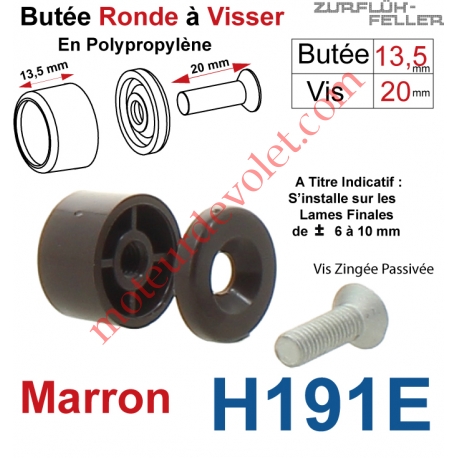 Butée Ronde Coloris Marron à Visser sur Lame Finale Longueur 13,5 mm Avec Rondelle et Vis Zinguée Lg 20mm