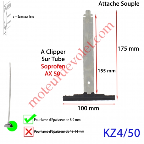 Attache Tablier Noire Lg 155 mm à Clipper sur Tube Soprofen AX50 pour Lame 8-9 mm d'épaisseur