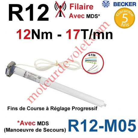 Moteur Filaire Avec FdC à Réglage Progressif 12/17 Becker Avec Mds