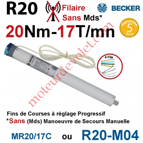 Moteur Filaire Avec FdC à Réglage Progressif 20/17 Becker sans Mds Autre Réf MR20/17C