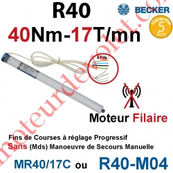 Moteur Filaire Avec FdC à Réglage Progressif 40/17 Becker sans Mds Autre Réf MR40/17C