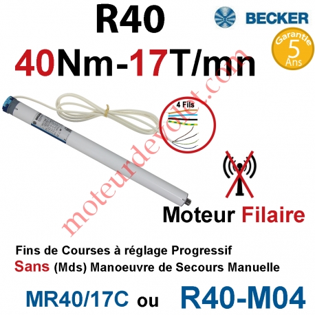 Moteur Filaire Avec FdC à Réglage Progressif 40/17 Becker sans Mds Autre Réf MR40/17C