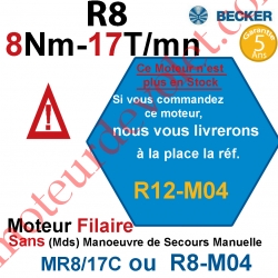 Moteur Filaire Avec FdC à Réglage Progressif 8/17 Becker sans Mds Autre Réf MR8/17C