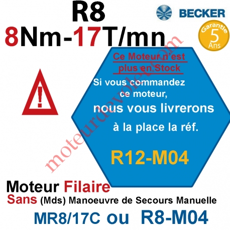 Moteur Filaire Avec FdC à Réglage Progressif 8/17 Becker sans Mds Autre Réf MR8/17C