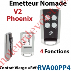 Emetteur Mini Nomade V2 Phœnix 4 fonctions 433,92 MHz Vierge à Coder