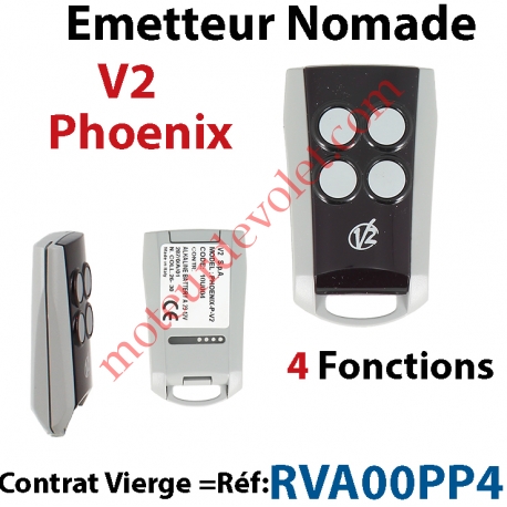 Emetteur Mini Nomade V2 Phœnix 4 fonctions 433,92 MHz Vierge à Coder