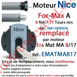 Moteur Nice Radio For-Max A 8/17 Av FdC Electro & Fréquence 433,92MHz Rolling Code M 50, Remplacé par EMATMA8/17