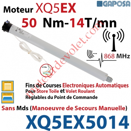 Moteur Radio 868 Mhz 50/14 XQ5EX Fins de Courses Electroniques à Encodeur sans Mds
