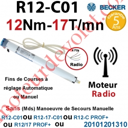 Moteur Radio R12-C01 ou R12-C PROF+ Avec FdC à Réglage Automatique ou Manuel 12/17 sans Mds