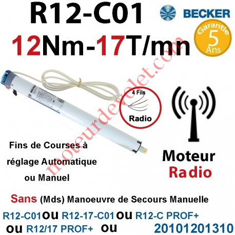 Moteur Radio R12-C01 ou R12-C PROF+ Avec FdC à Réglage Automatique ou Manuel 12/17 sans Mds