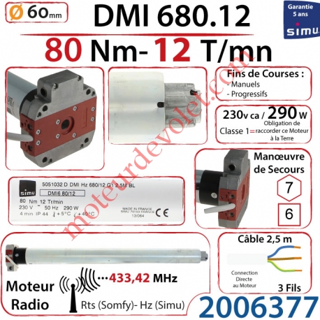 Moteur Simu Radio Hz01 Avec FdC à Réglage Progressif DMI6 80/12 Rts Avec Mds
