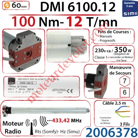 Moteur Simu Radio Hz01 Avec FdC à Réglage Progressif DMI6 100/12 Rts Avec Mds