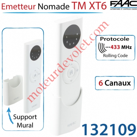 Emetteur Nomade 6 Canaux TM XT6 433MHz Rolling Code Avec Support Mural