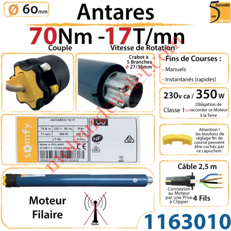 Moteur Somfy Antares 70/17 LT 60