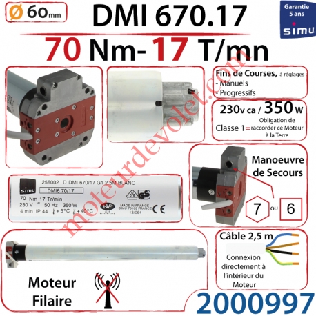 Moteur Filaire Avec Mds T6 Dmi 70/17 Avec FdC à Réglage Progressif