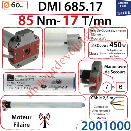 Moteur Filaire Avec Mds T6 Dmi 85/17 Avec FdC à Réglage Progressif