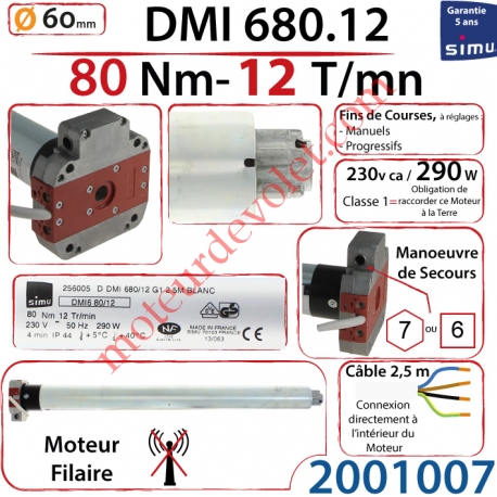 Moteur Filaire Avec Mds T6 Dmi 80/12 Avec FdC à Réglage Progressif