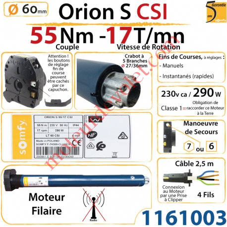 Moteur Somfy Orion S Csi 55/17 LT 60  Avec Mds
