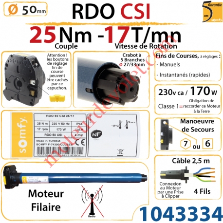 Moteur Rdo 50 Csi 25/17  Avec Mds Hexa 7 & Carré 6 mm