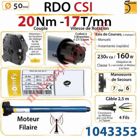 Moteur Rdo 50 Csi 20/17  Avec Mds Hexa 7 & Carré 6 mm