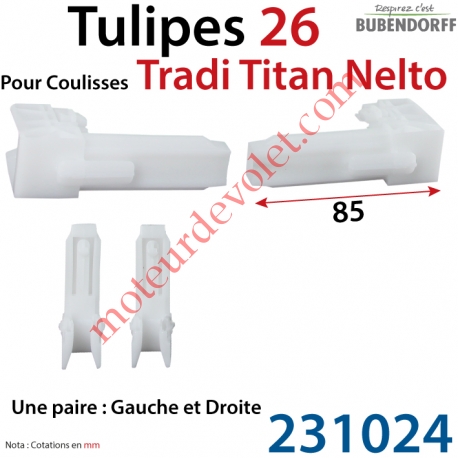 Tulipes MS 26 Titan Intégré Coloris Incolore pour Coulisses Gamme Titan Nelto Bubendorff (Paire)