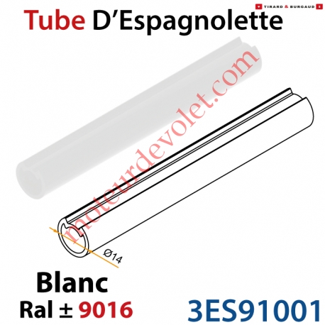 Tube d'Espagnolette Diamètre 14mm Rainuré Longueur 4 800mm en Aluminium Laqué Blanc Satiné ± Ral 9016