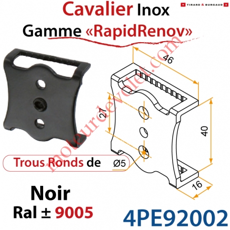 Cavalier inox pour Penture Gamme RapidRénov Percé de 2 Trous Diam 5mm & 1 Trou Taraudé avec Vis Pointeau Laqué Noir ± Ral 9005