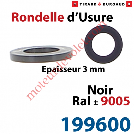 Rondelle d'usure Epaisseur 3 mm en Matériau Composite Noir ± Ral 9005 pour Gond ø 14mm