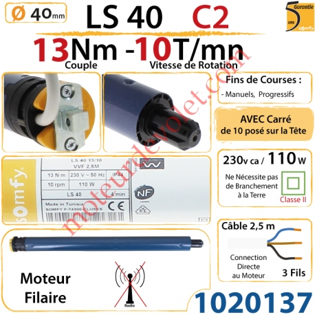 Moteur LS 40 13/10 C2 Avec Carré de 10 sans Mds Double Isolation Classe II