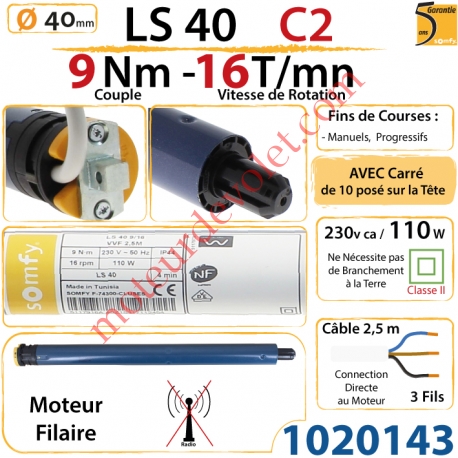 Moteur LS 40 9/16 Avec Carré de 10 sans Mds Double Isolation Classe II Sans Fil de Terre