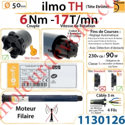 Moteur ilmo 50 WT 6/17 TH (Tête Etroite) Filaire Electronique Réglage Automatique des FdC sans Mds