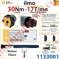 Moteur ilmo 50 WT 30/17 Filaire Electronique Réglage Automatique des FdC sans Mds