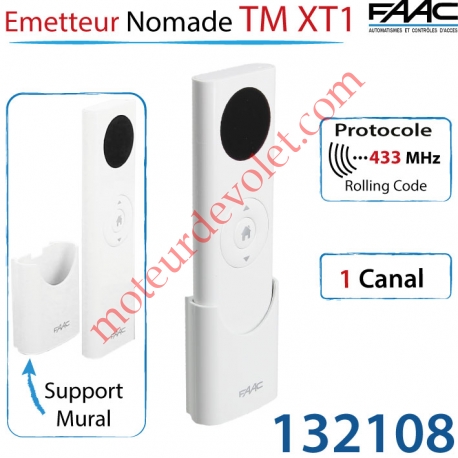 Emetteur Nomade 1 Canal TM XT1 433MHz Rolling Code Avec Support Mural