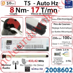 Moteur Electronique Radio T5 Auto Hz 8/17 Rts Réglage Automatique des FdC sans Mds